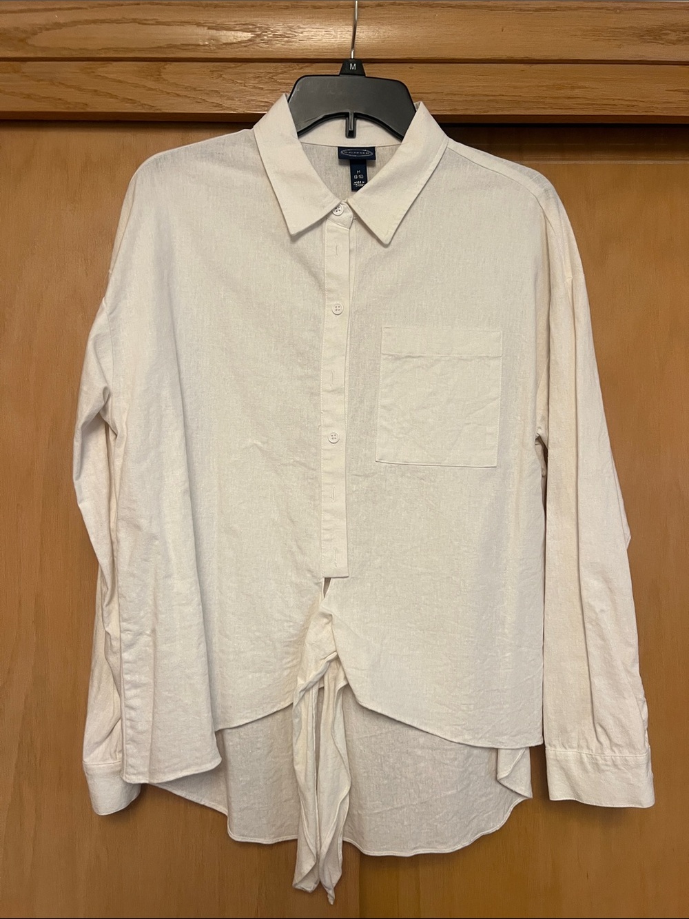 Scoop Linen Rayon Blend Button Down Tie Front Shirt Size M